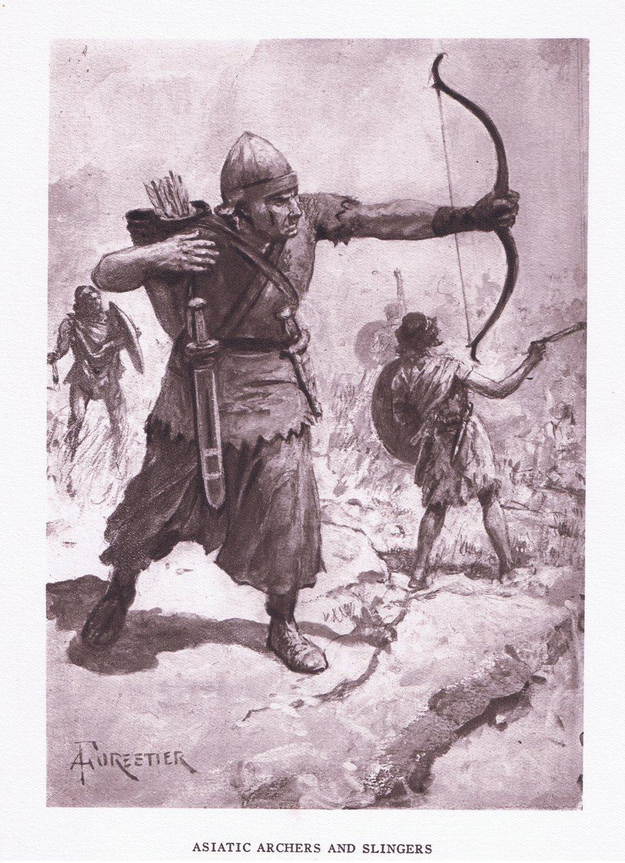 الرماة الآسيويون والقاذفون ، التوضيح من الجندي الروماني ، 1928 بواسطة أميدي فوريستير