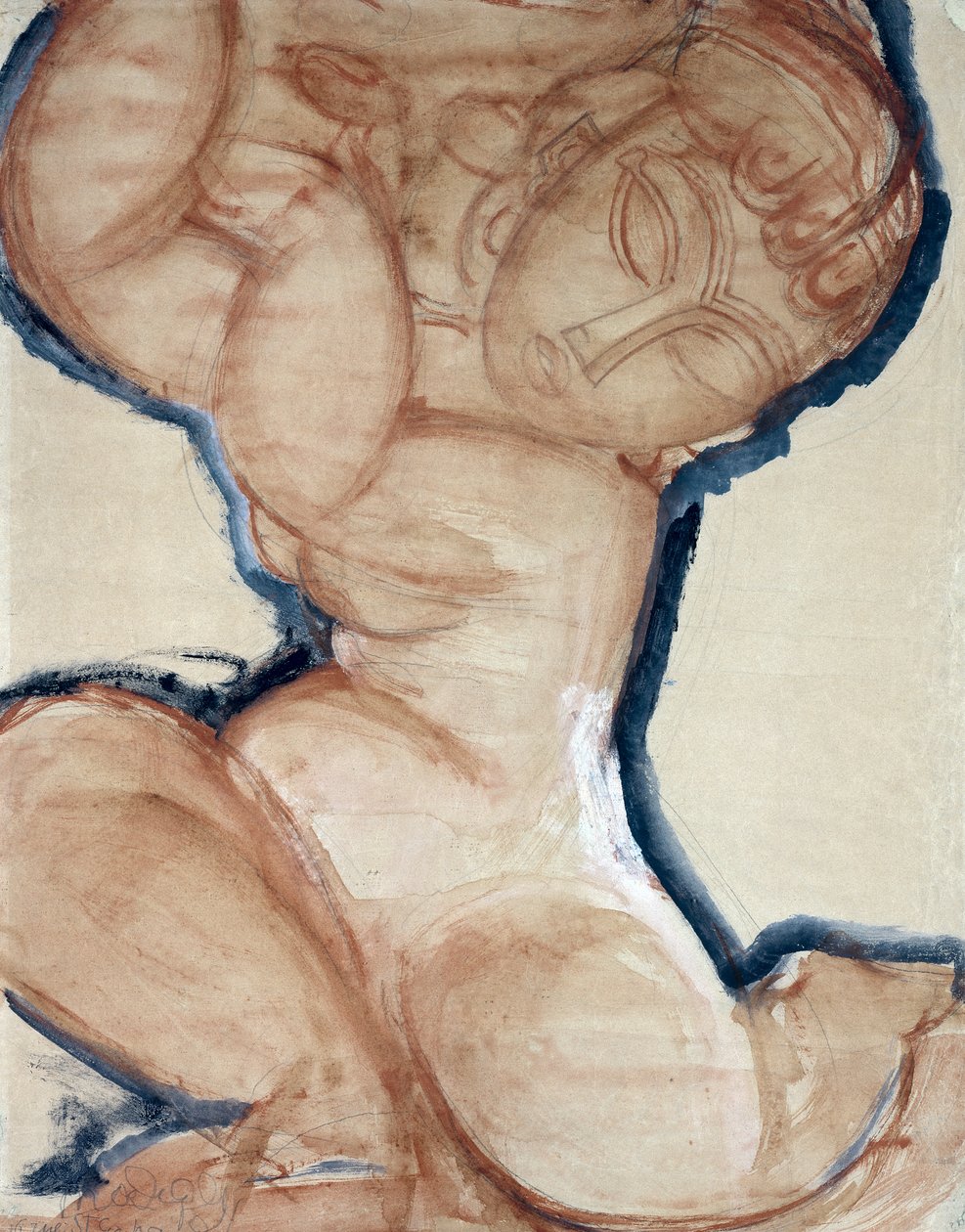 الوردي Caryatid مع الحدود الزرقاء ، ج .1913 بواسطة أميديو موديجلياني