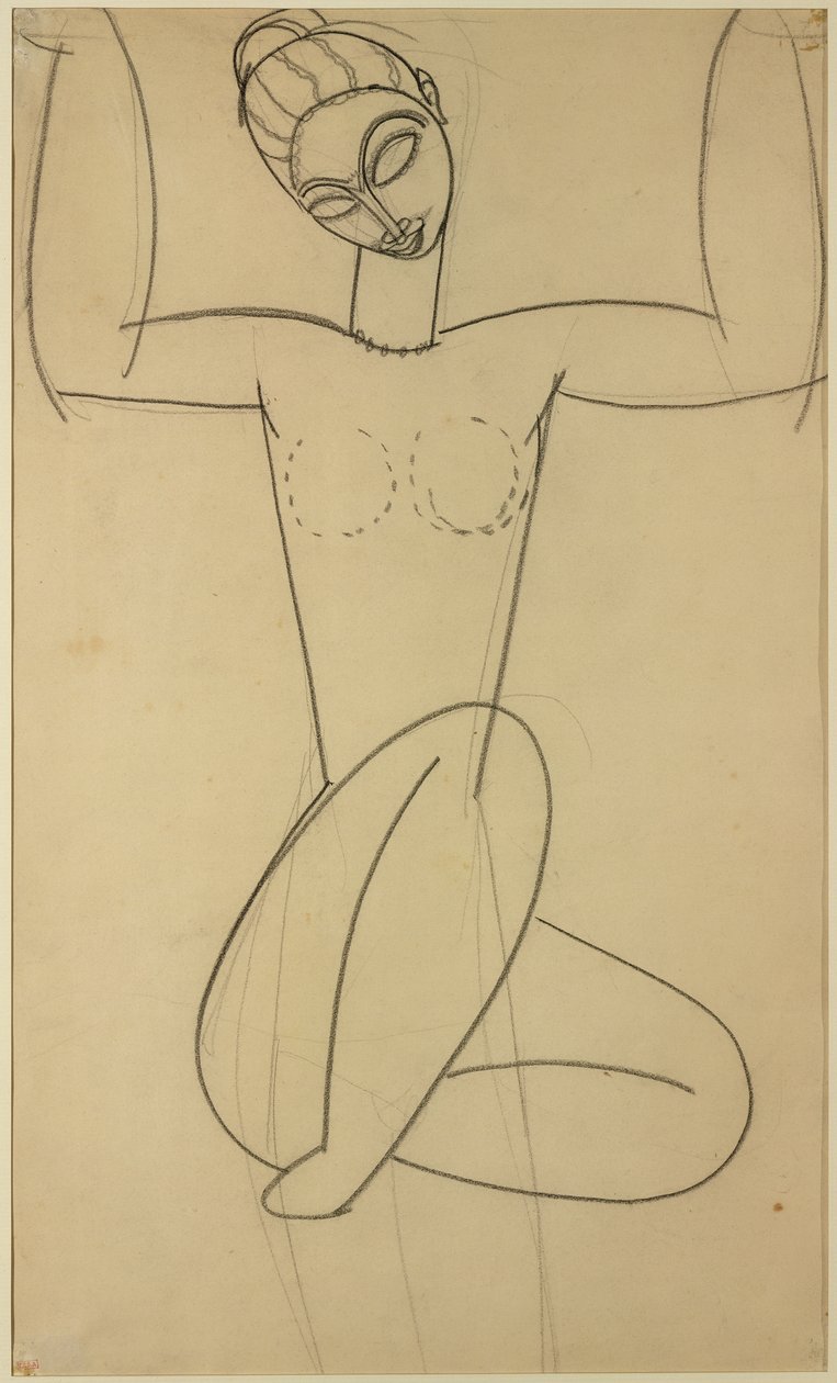 جالس Caryatid ، c.1911 (فحم على ورق) بواسطة أميديو موديجلياني