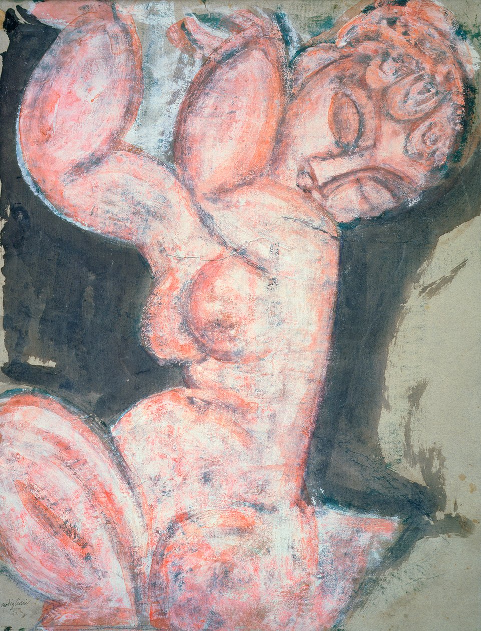 Pink Nude ، Caryatid (مرحاض ، غواش ، قلم تلوين وقلم رصاص على ورق) بواسطة أميديو موديجلياني