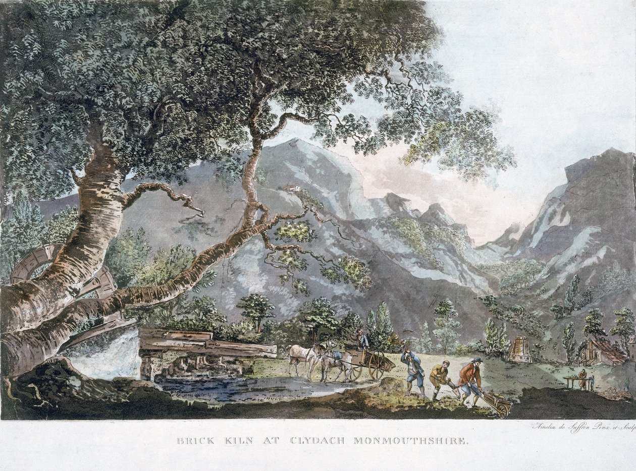 فرن الطوب في Clydach ، Monmouthshire ، 1795 (ألوان مائية) بواسطة أميليا دي سوفرين