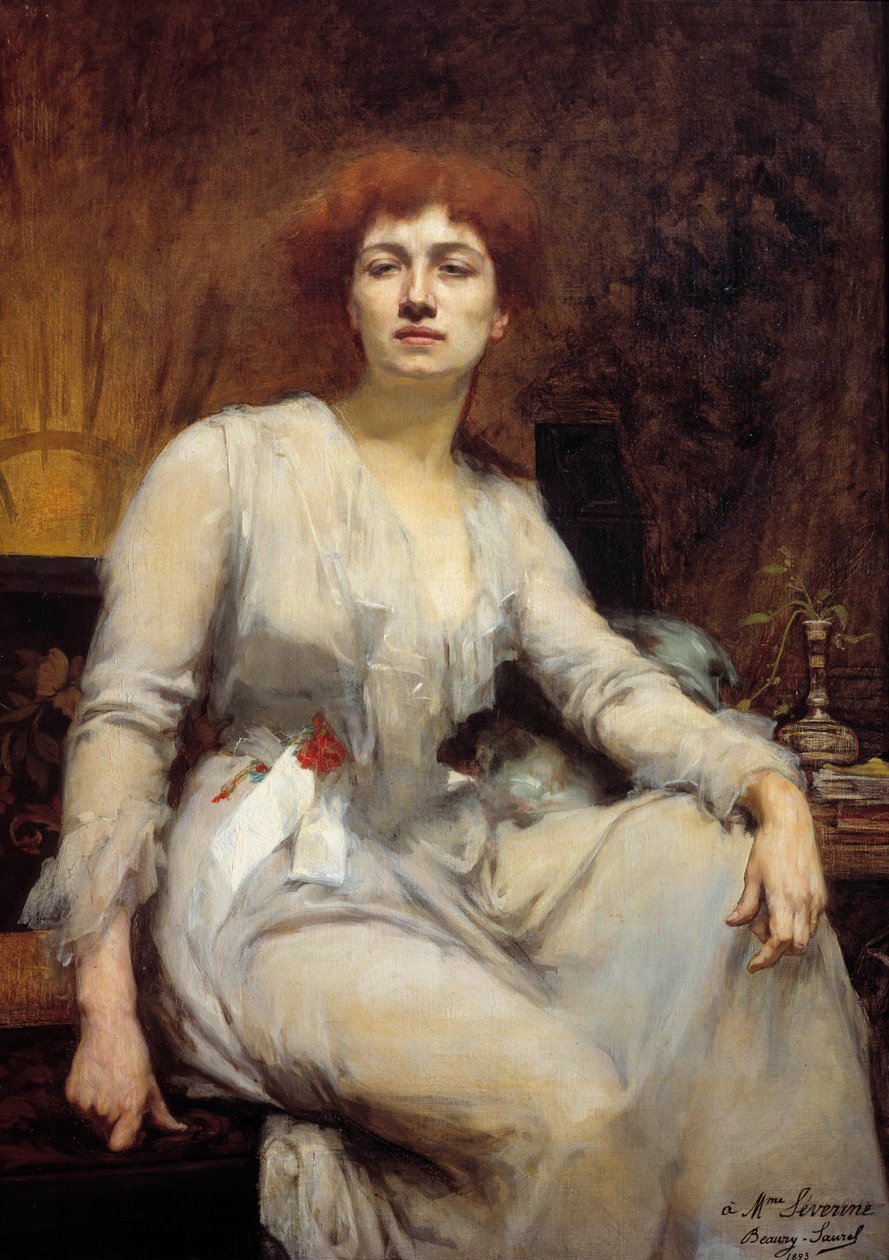 Portrait of Severine (Caroline Remy wife Guebhard) (1856-1929), socialist journalist Painting by Amelie Beaury Saurel (? -1924) 1893 Sun. 1,2x0,87 m. Paris, Musee Carnavalet بواسطة اميلي بيوري سوريل