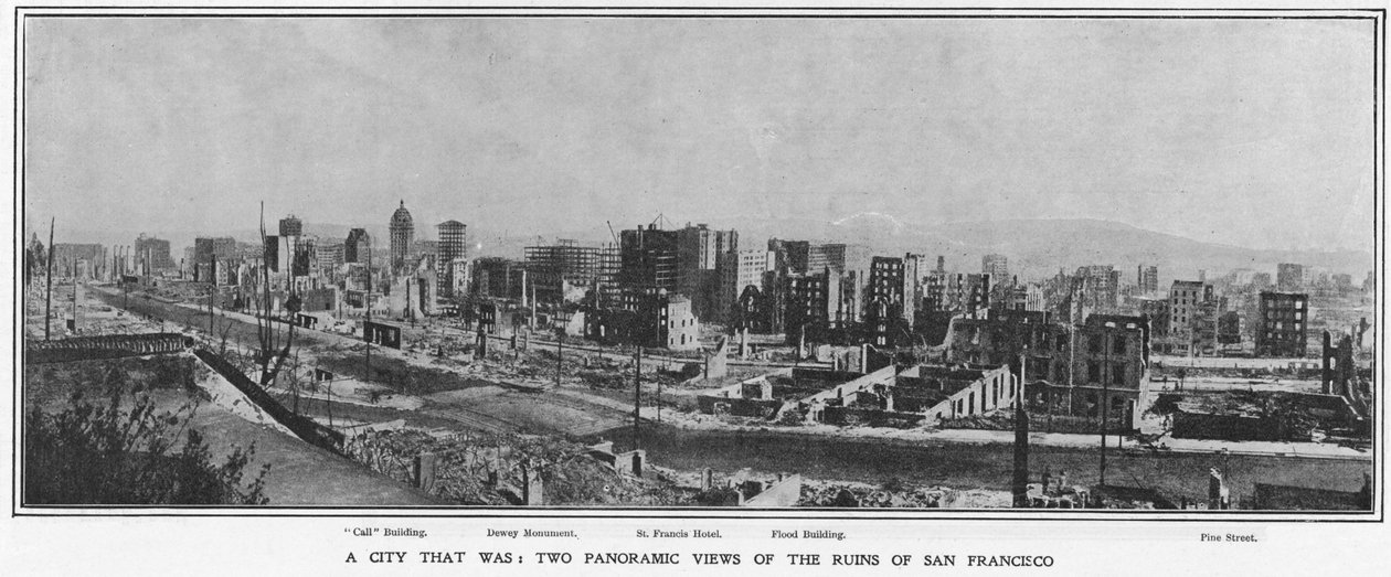 منظر بانورامي لأطلال سان فرانسيسكو بعد زلزال 1906 ، 1906 بواسطة مصور أمريكي