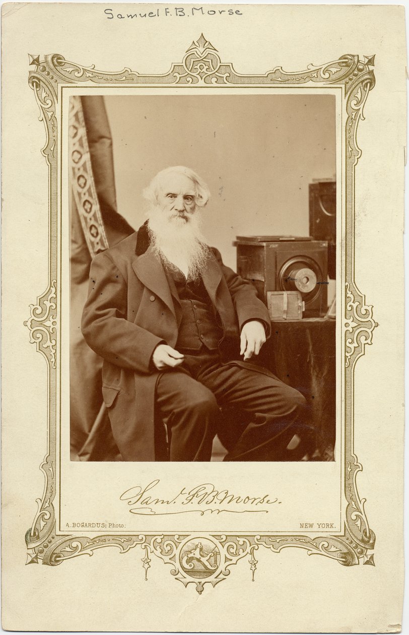 صموئيل فينلاي بريس مورس (1791-1872) ، رسام أمريكي ومخترع التلغراف بسلك واحد ورمز مورس ؛ تصوير أ بوغاردوس ، نيويورك (ألبوم زلالي) بواسطة مصور أمريكي