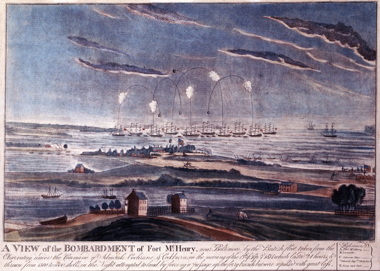 الهجوم البريطاني على فورت ماكهنري ، بالتيمور في عام 1812 بواسطة مصور أمريكي