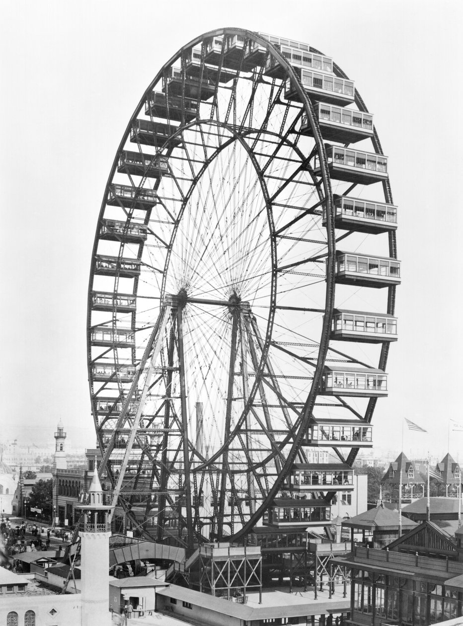 عجلة فيريس في معرض كولومبوس العالمي لعام 1893 في شيكاغو بواسطة مصور أمريكي