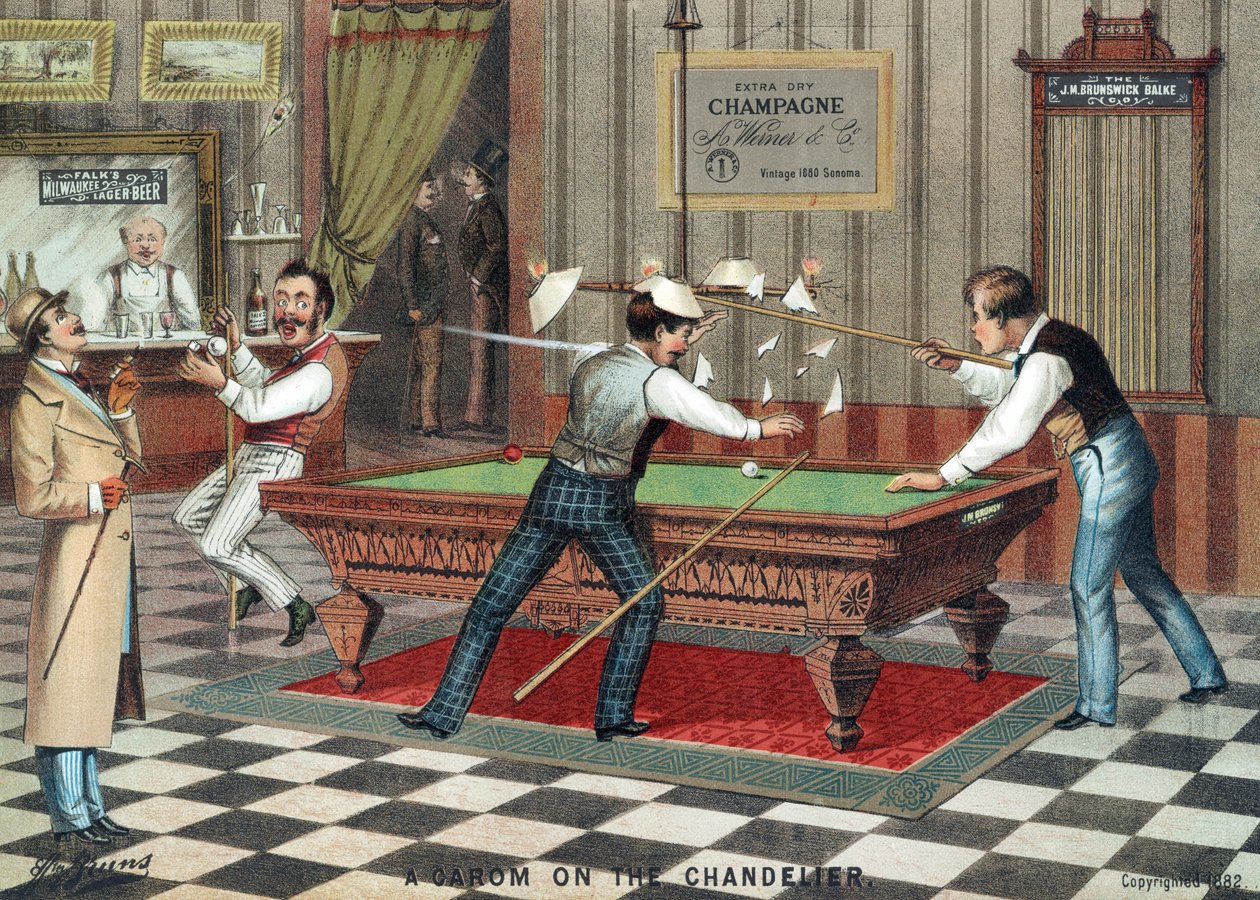 A Carom on the Chandelier ، حانة. 1882 بواسطة المدرسة الأمريكية