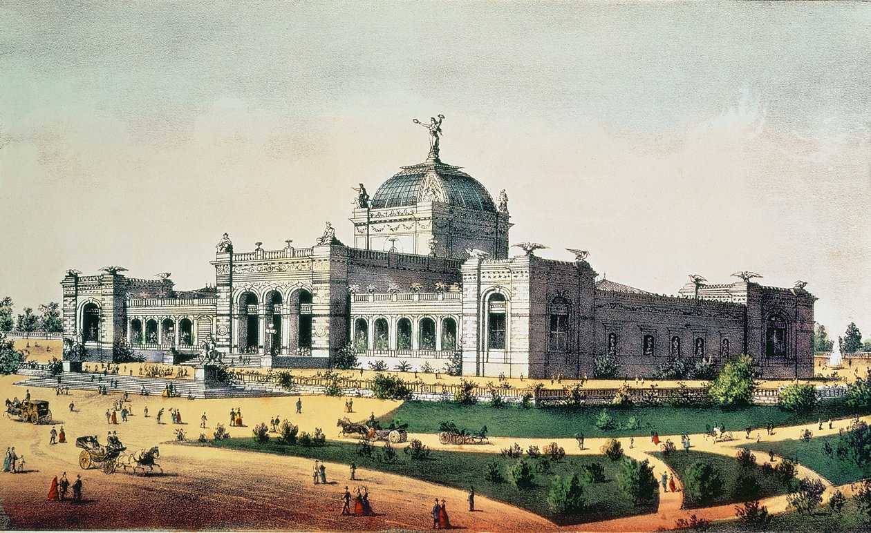 معرض الفنون ، معرض المئوية للولايات المتحدة الكبرى ، فيرمونت بارك ، فيلادلفيا ، 1876 ، حانة. بواسطة Currier und Ives بواسطة المدرسة الأمريكية
