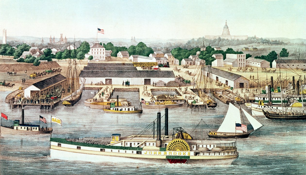 منظر عين الطائر من Sixth Street Wharf ، واشنطن العاصمة ، نشره تشارلز ماغنوس ، 1863 بواسطة المدرسة الأمريكية