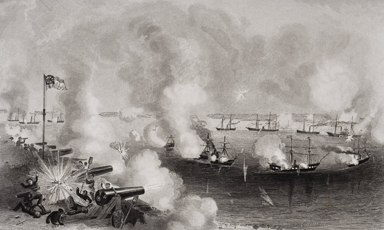 قصف واستيلاء على فورتس ووكر وبوريجارد ، بورت رويال ، ساوث كارولينا ، في 7 نوفمبر 1861 بواسطة المدرسة الأمريكية