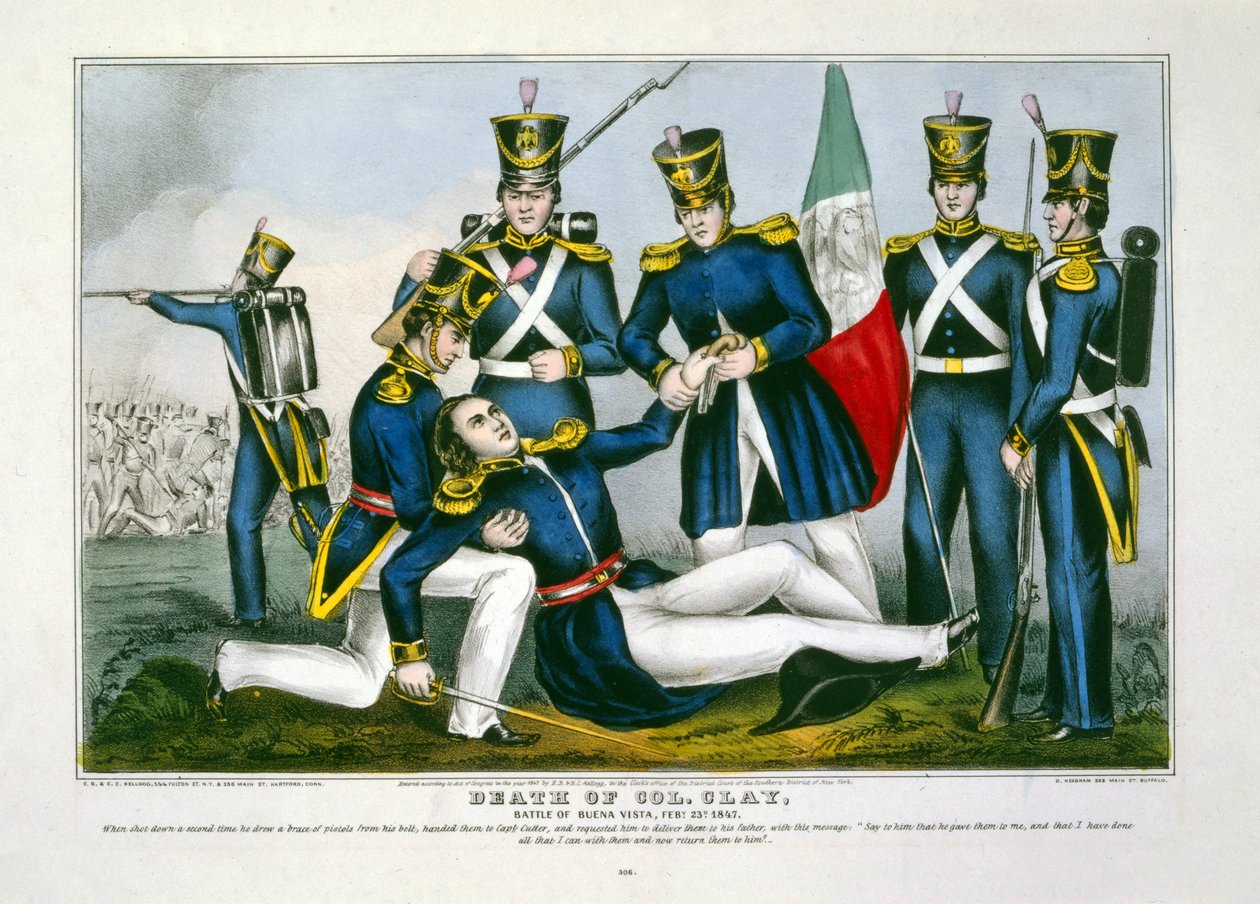وفاة العقيد كلاي ، معركة بوينا فيستا ، فبراير. 23 د ، 1847 ، حانة. 1847 (نقش يدوي) بواسطة المدرسة الأمريكية