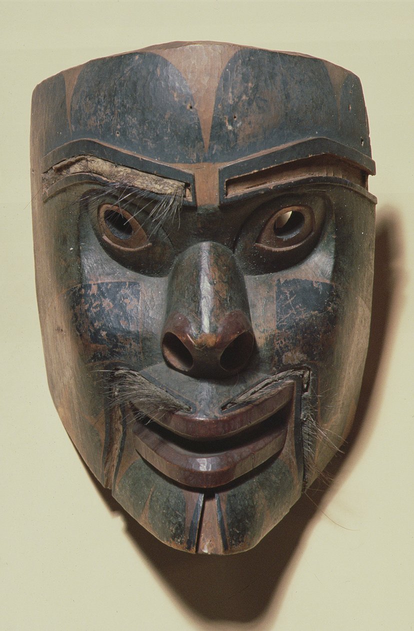 قناع الوجه البشري Kwakiutl ، c.1875 (خشب مطلي) بواسطة المدرسة الأمريكية