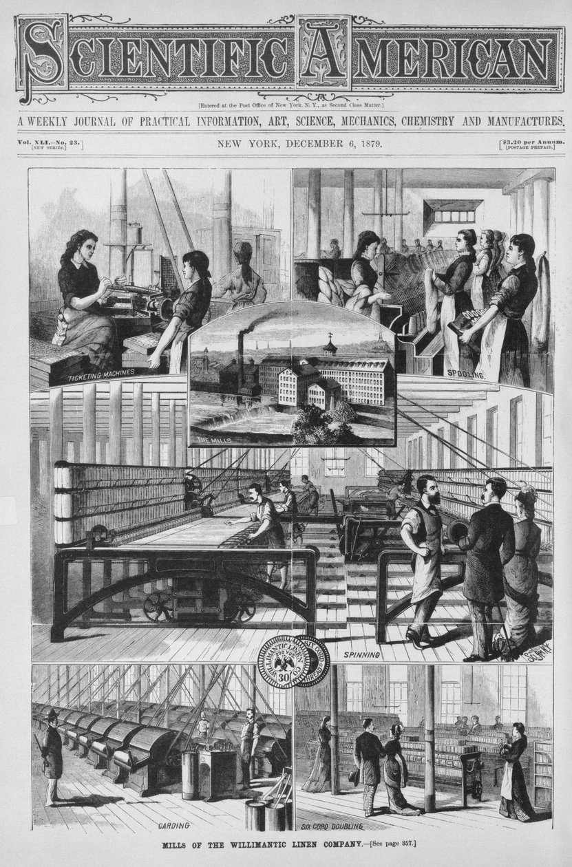 مطاحن شركة Willimantic من الكتان ، التوضيح من `` Scientific American &39;&39; 6 ديسمبر 1879 بواسطة المدرسة الأمريكية