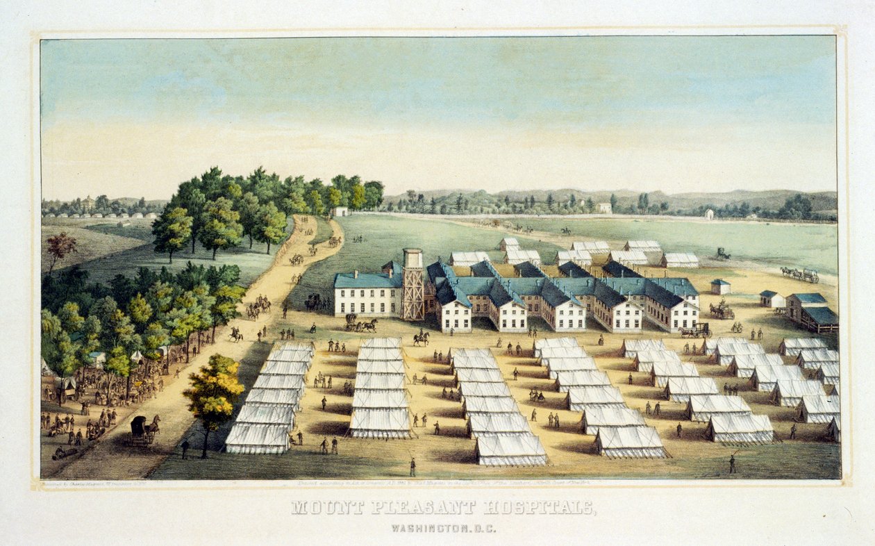 مستشفيات ماونت بليزانت ، واشنطن العاصمة ، حانة. 1862 (الطباعة الحجرية الملونة) بواسطة المدرسة الأمريكية