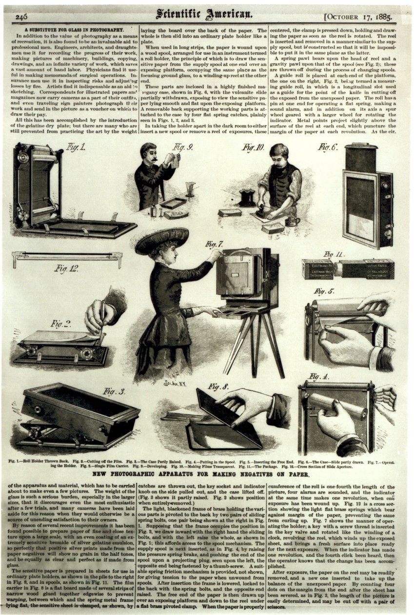 جهاز فوتوغرافي جديد لصنع الصور السلبية على الورق ، من مجلة `` Scientific American &39;&39; ، 17 أكتوبر 1885 بواسطة المدرسة الأمريكية