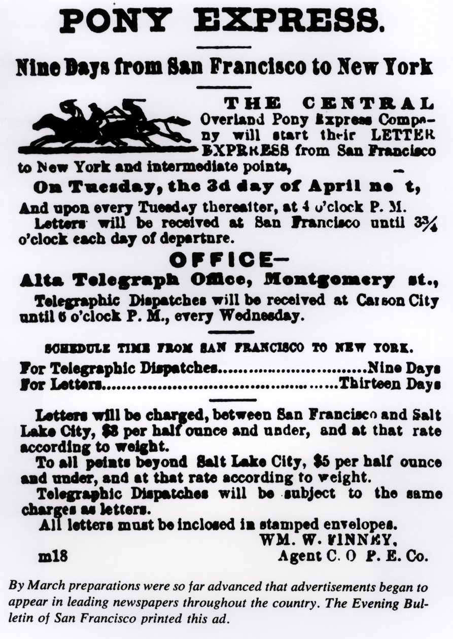 Pony Express ، تسعة أيام من سان فرانسيسكو إلى نيويورك بواسطة المدرسة الأمريكية