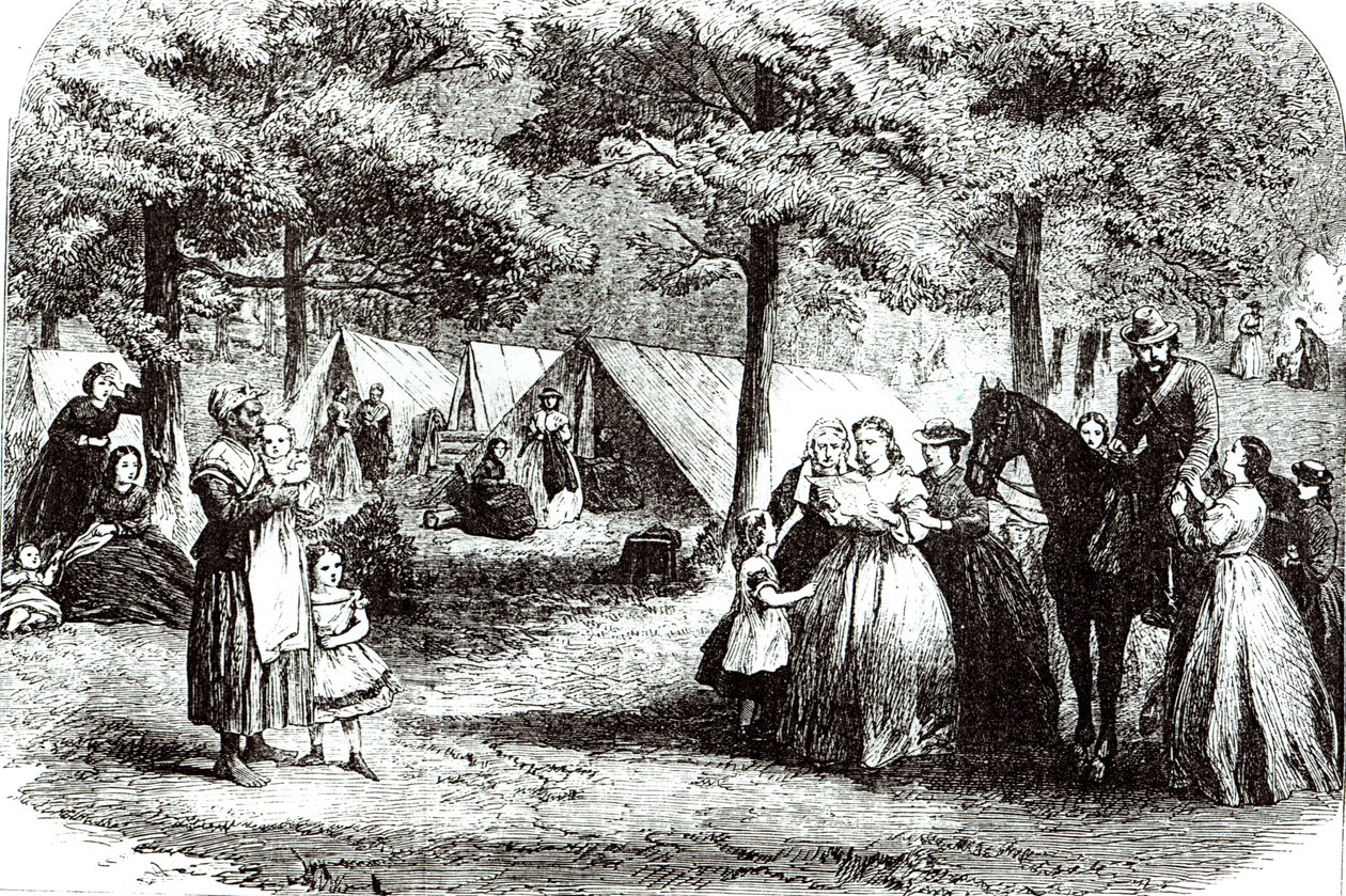 اللاجئون الجنوبيون يخيمون في الغابة بالقرب من فيكسبيرغ ، 1863 بواسطة المدرسة الأمريكية