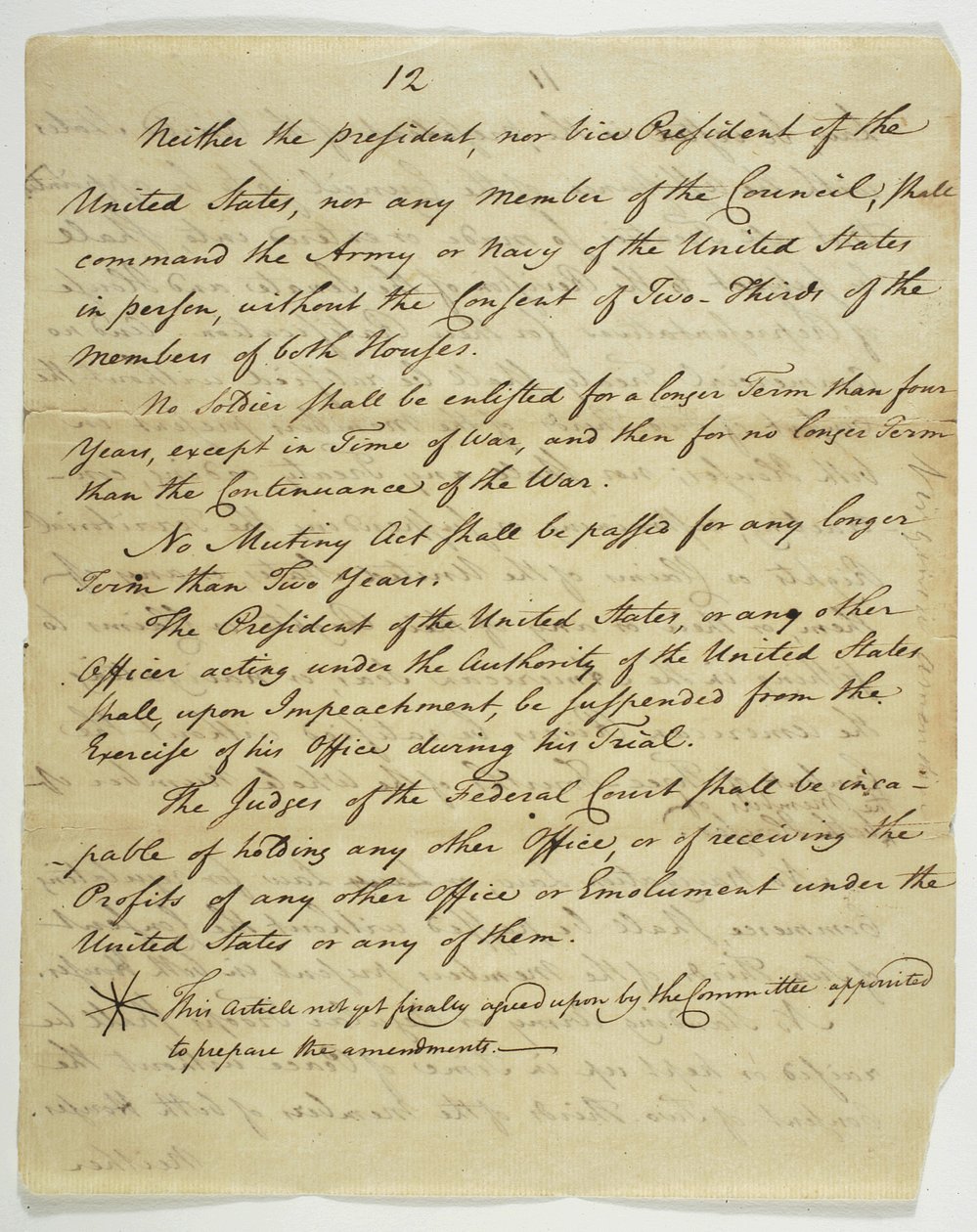 شرعة الحقوق ، نسخة موقعة في القاعة الفيدرالية ، 1789 (بالحبر على الورق) بواسطة المدرسة الأمريكية