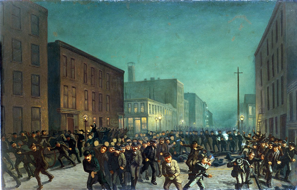 The Haymarket Riots ، Chicago 1st May 1866 ، c.1886 بواسطة المدرسة الأمريكية