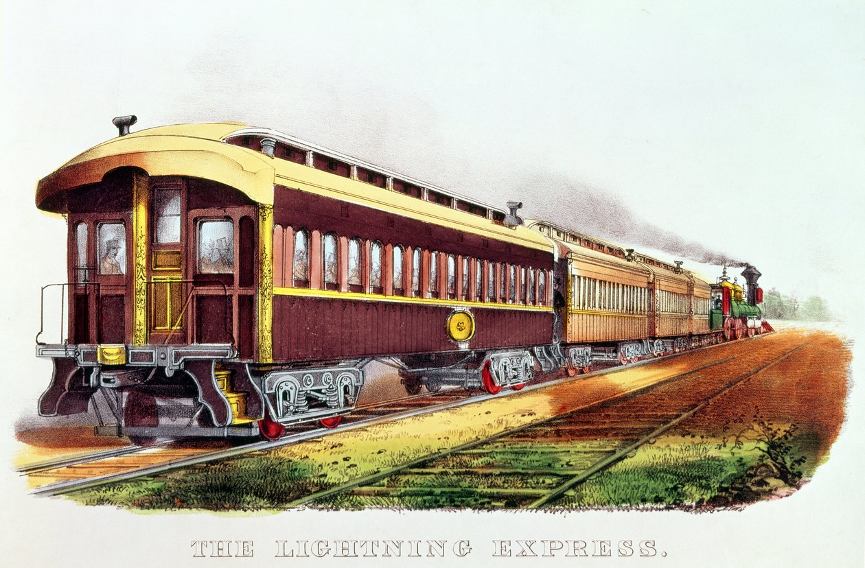 The Lightning Express الذي نشره Nathaniel Currier (1813-1888) و James Merritt Ives (1824-95) بواسطة المدرسة الأمريكية