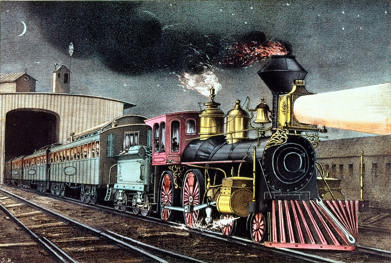 The Night Express: The Start ، نشره Nathaniel Currier (1813-1888) و James Merritt Ives (1824-95) بواسطة المدرسة الأمريكية