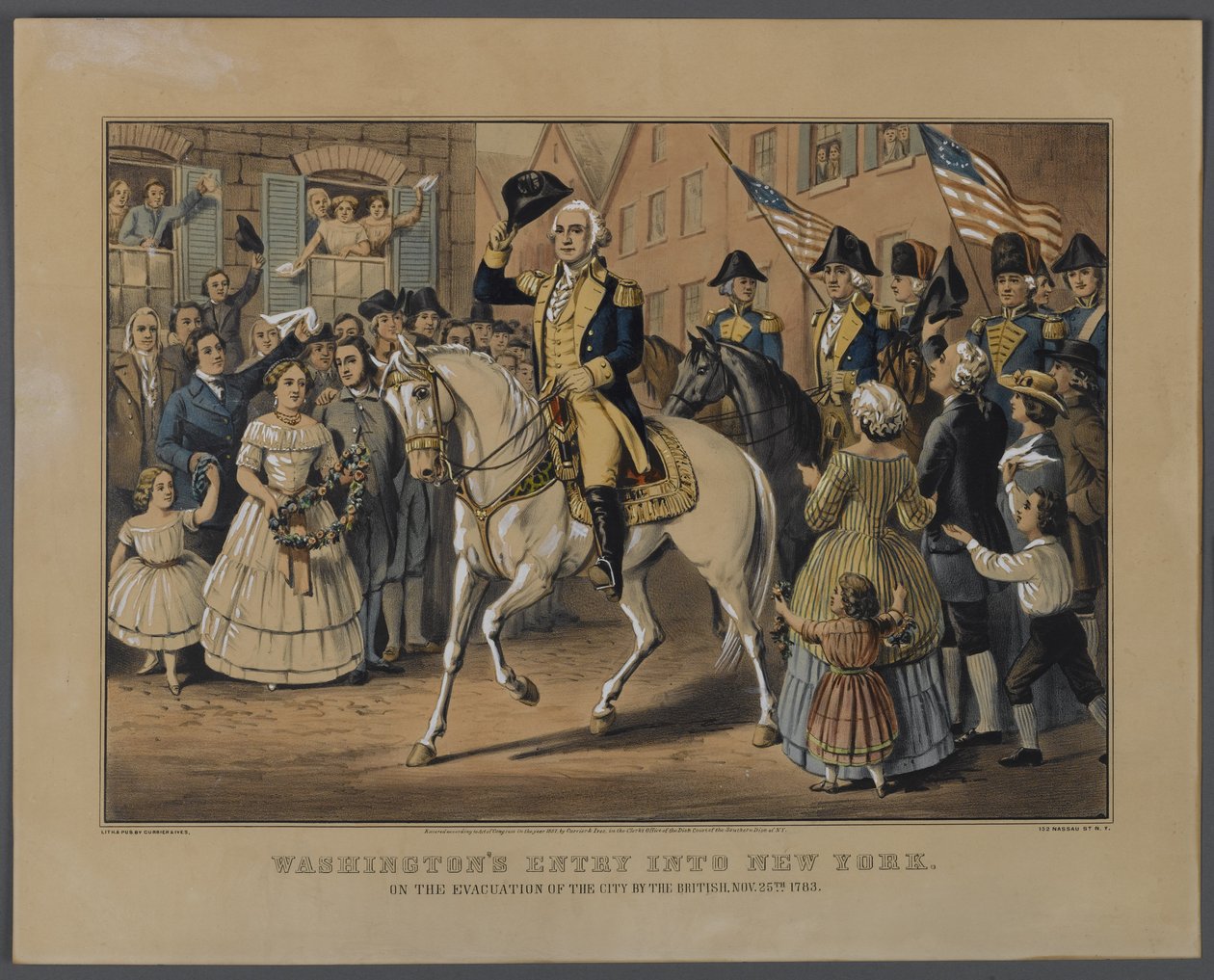 دخول واشنطن إلى نيويورك ، نشرته Currier & Ives ، نيويورك ، 1857 (ليثو ملون يدويًا) بواسطة المدرسة الأمريكية