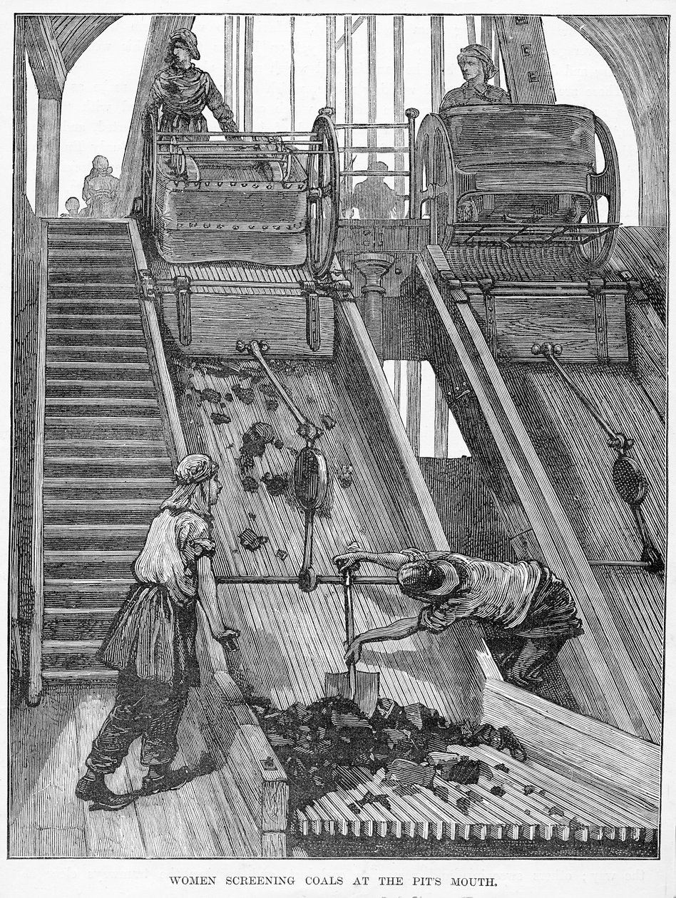 فحوصات فحص النساء في فم الحفرة ، صورة من فيلم The Wonderland of Work بقلم كلارا ل ماتو ، نشر عام 1884 بواسطة Cassell und co.، New York بواسطة المدرسة الأمريكية
