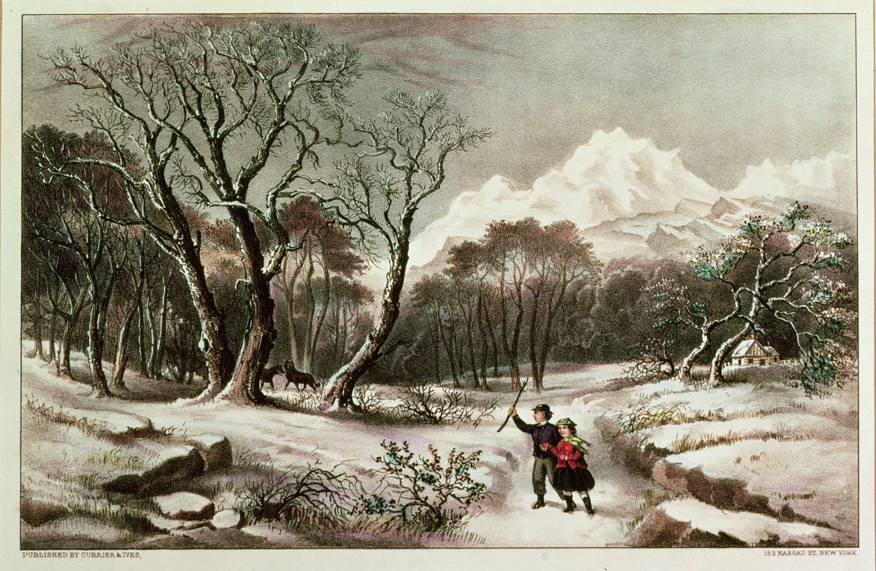 Woodlands in Winter ، نشره Nathaniel Currier (1813-1888) و James Merritt Ives (1924-95) بواسطة المدرسة الأمريكية