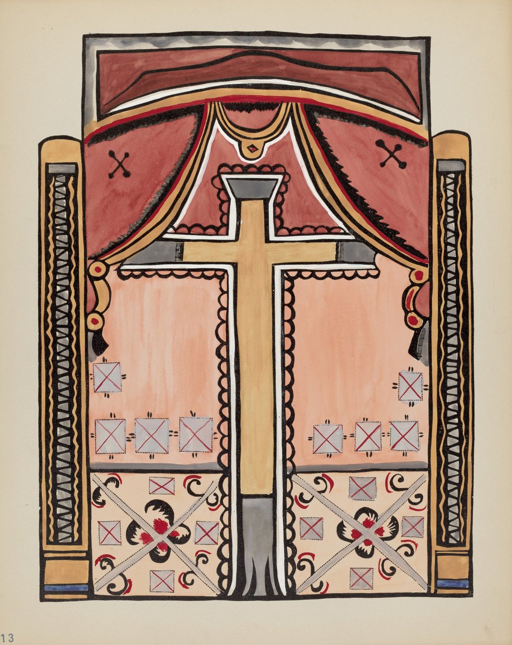 اللوحة 13: التصميم بالصليب ، Chimayo: من المحفظة "التصاميم الاستعمارية الإسبانية لنيو مكسيكو" بواسطة القرن العشرين الأمريكي