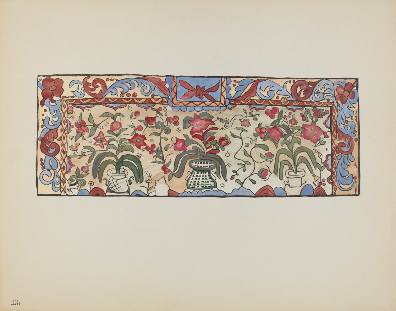 اللوحة 23: الرسم على جلد الغزال ، لاجونا: من حافظة "التصاميم الاستعمارية الإسبانية لنيو مكسيكو" بواسطة القرن العشرين الأمريكي