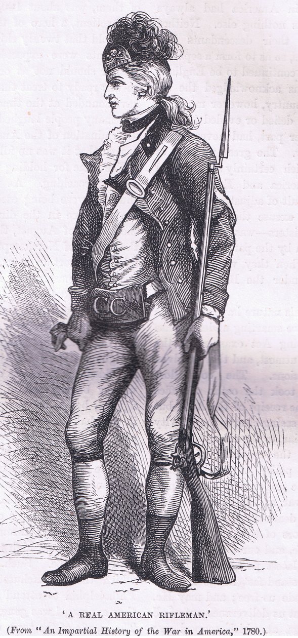 رجل بندقية أمريكي حقيقي ، رسم توضيحي من Cassells History of the United States نشره Cassell، Petter & Galpin، c1900 (litho) بواسطة مدرسة اللغة الإنجليزية الأمريكية