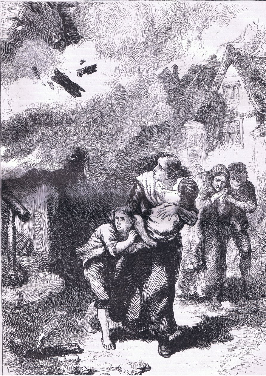 حادثة حرق نورفولك ، رسم توضيحي من Cassells History of the United States نشره Cassell، Petter & Galpin، c1900 (litho) بواسطة مدرسة اللغة الإنجليزية الأمريكية