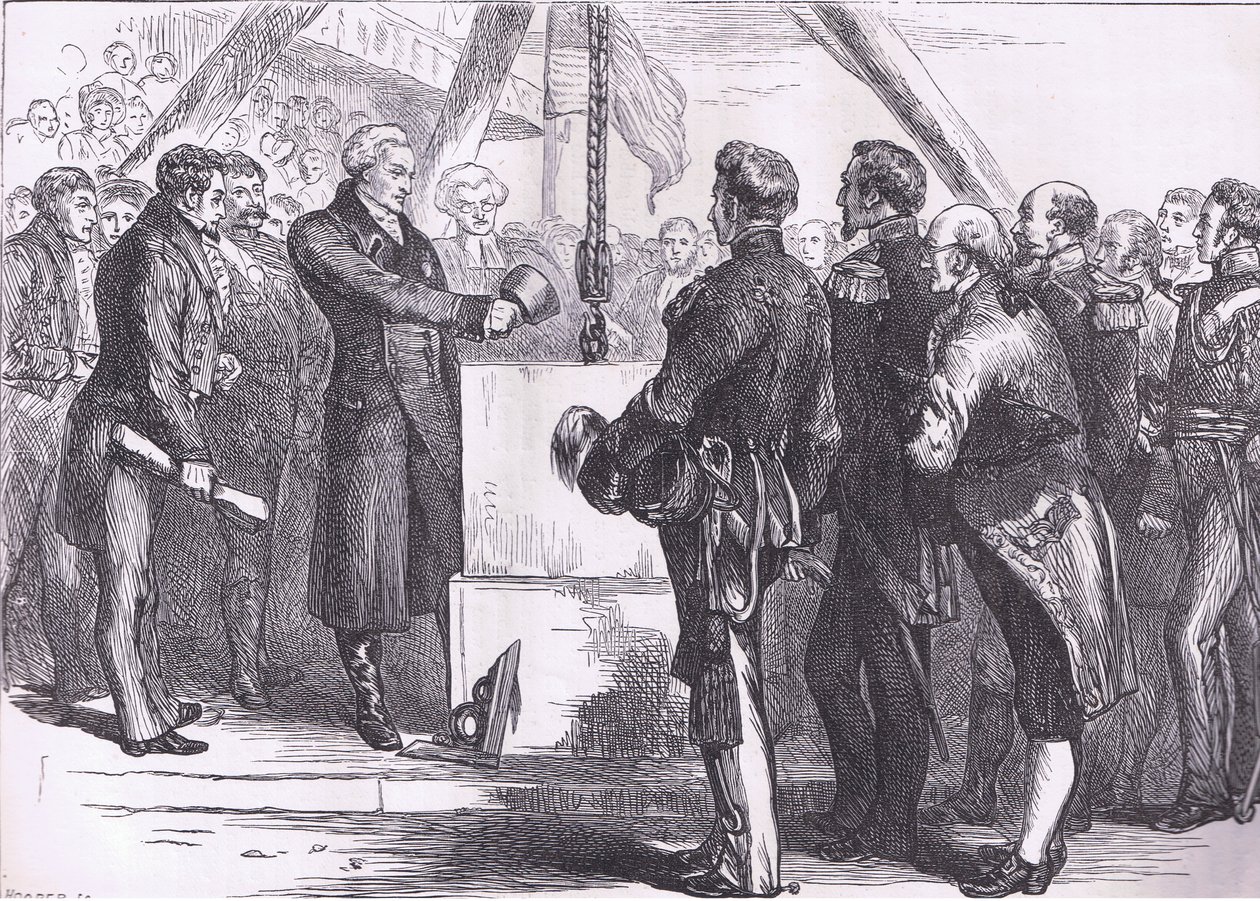 لافاييت يضع حجر الزاوية لنصب بونكر هيل التذكاري ، رسم توضيحي من Cassells History of the United States نشره Cassell، Petter & Galpin، c1900 (litho) بواسطة مدرسة اللغة الإنجليزية الأمريكية