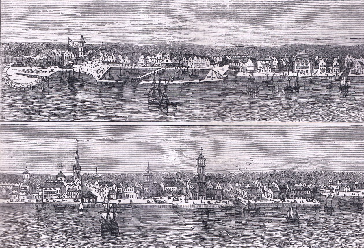 نيويورك في منتصف القرن التاسع عشر ، رسم توضيحي من Cassells History of the United States نشره Cassell، Petter & Galpin، c1900 (litho) بواسطة مدرسة اللغة الإنجليزية الأمريكية