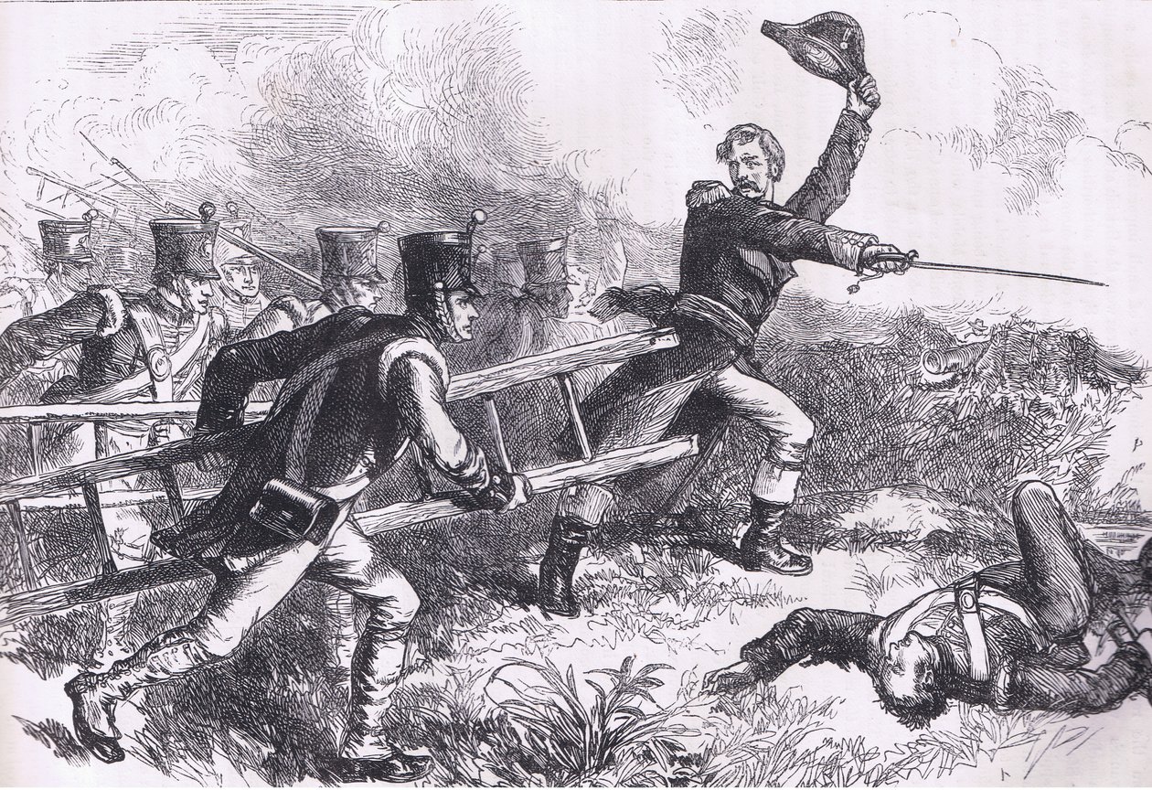 باكينهام يقود هجوم نيو أورلينز ، رسم توضيحي من Cassells History of the United States نشره Cassell ، Petter & Galpin ، c1900 (litho) بواسطة مدرسة اللغة الإنجليزية الأمريكية