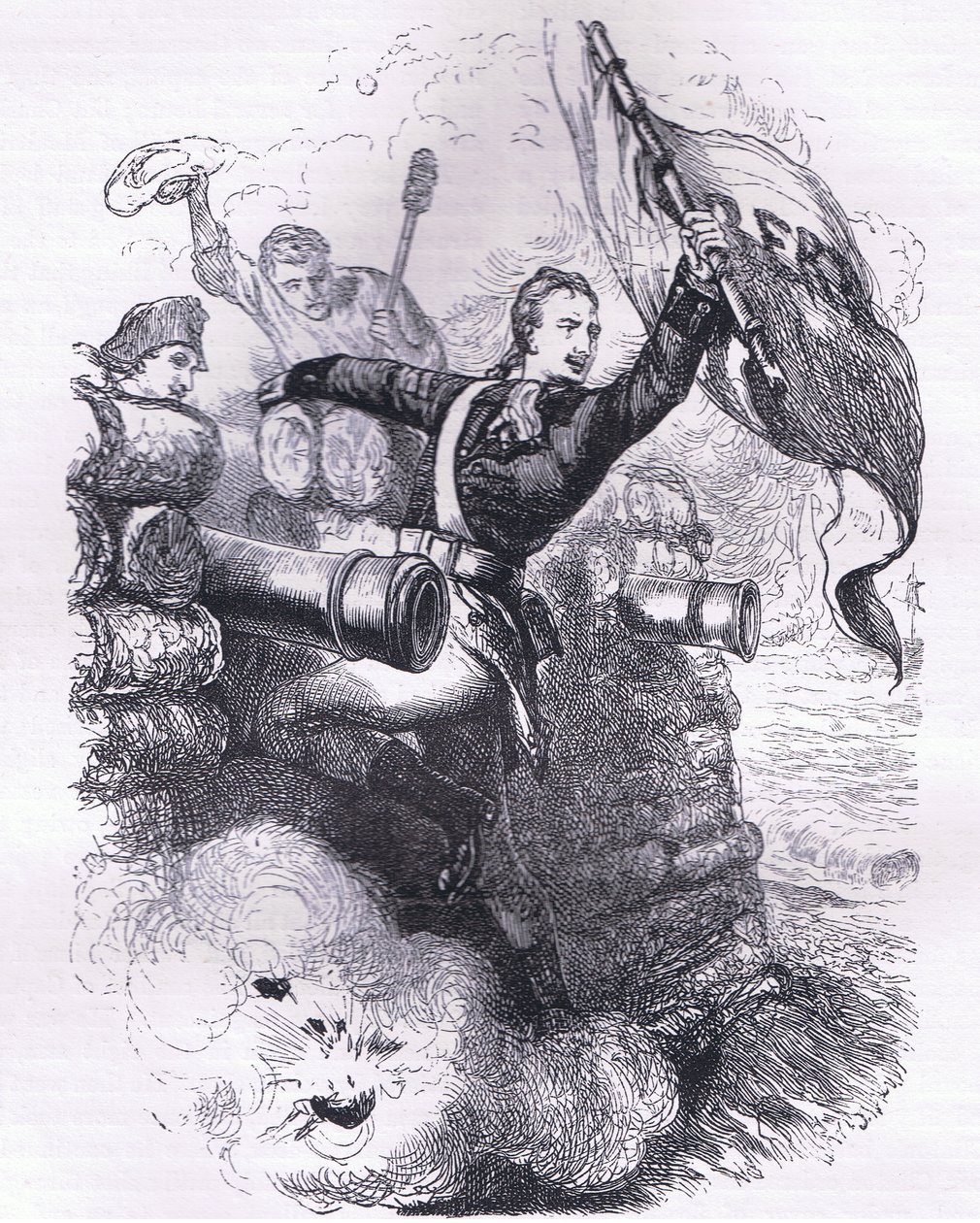 الرقيب جاسبر يستعيد العلم ، رسم توضيحي من Cassells History of the United States نشره Cassell، Petter & Galpin، c1900 (litho) بواسطة مدرسة اللغة الإنجليزية الأمريكية