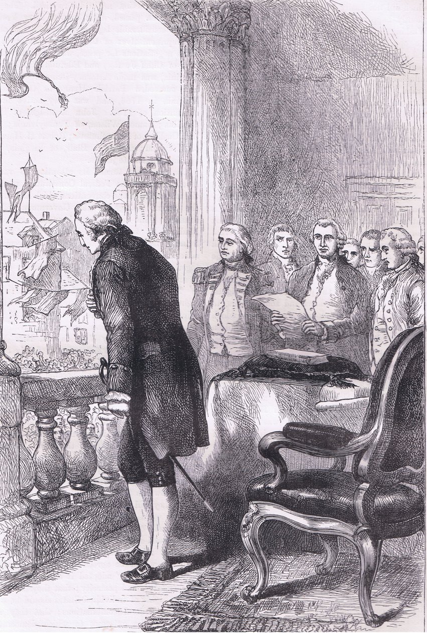 تركيب واشنطن ، رسم توضيحي من Cassells History of the United States نشره Cassell، Petter & Galpin، c1900 (litho) بواسطة مدرسة اللغة الإنجليزية الأمريكية