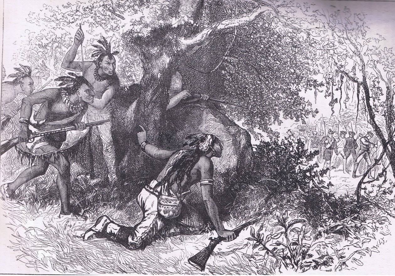 خيانة الشيروكي 1760 ، رسم توضيحي من Cassells History of the United States نشره Cassell، Petter & Galpin، c1900 (litho) بواسطة مدرسة اللغة الإنجليزية الأمريكية
