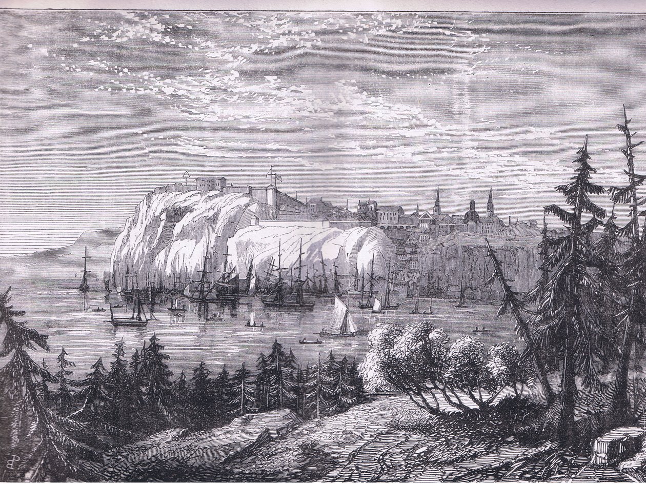 منظر كيبيك ، رسم توضيحي من Cassells History of the United States نشره Cassell، Petter & Galpin، c1900 (litho) بواسطة مدرسة اللغة الإنجليزية الأمريكية