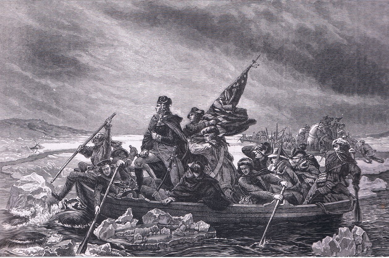 واشنطن تعبر ديلاوير ، رسم توضيحي من Cassells History of the United States نشره Cassell، Petter & Galpin، c1900 (litho) بواسطة مدرسة اللغة الإنجليزية الأمريكية