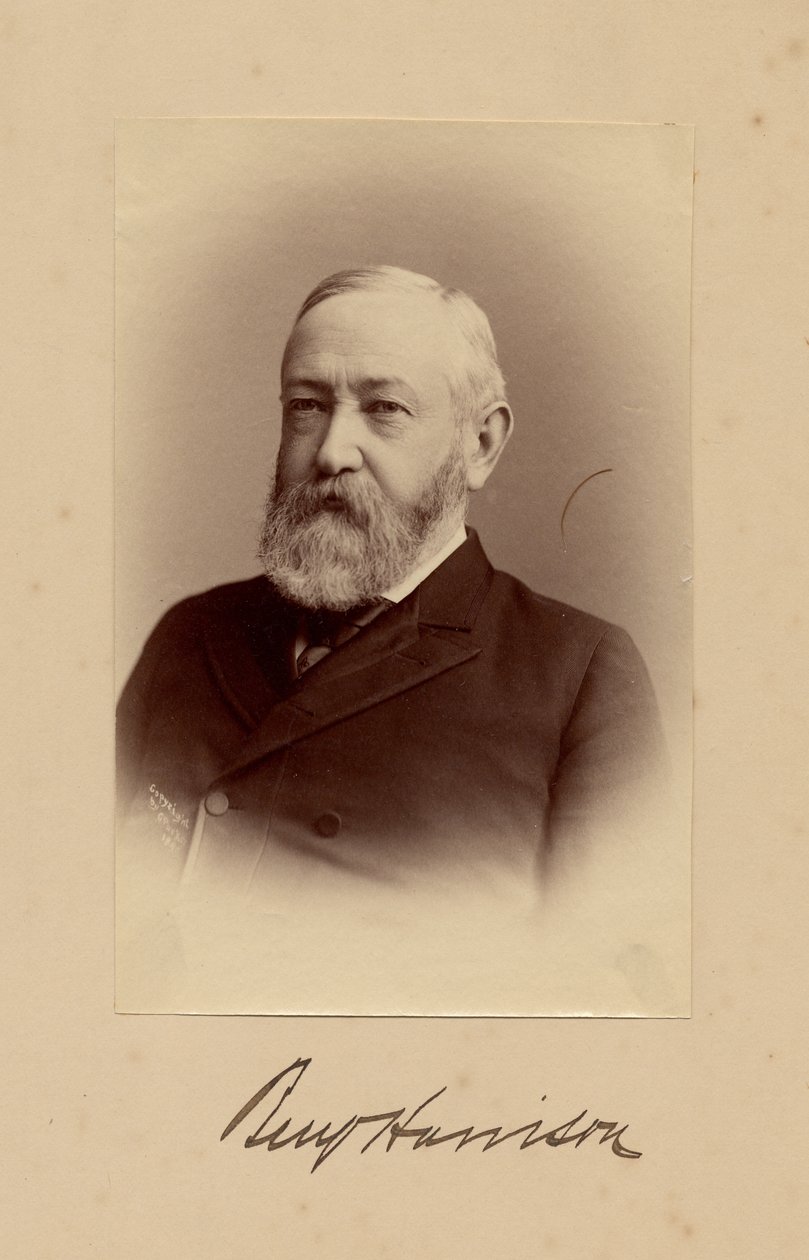 بنيامين هاريسون (1833-1901) ، الرئيس الثالث والعشرون للولايات المتحدة الأمريكية ، تصوير جورج برينس ، واشنطن العاصمة (صورة زخرفية) بواسطة مصور أمريكي