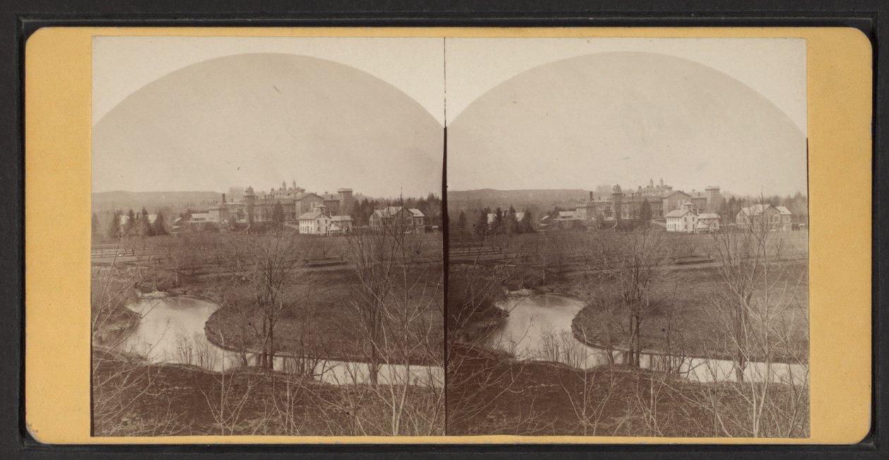 منظر عين الطائر لمباني المنزل ، حوالي 1870 (صورة بالأبيض والأسود) بواسطة مصور أمريكي