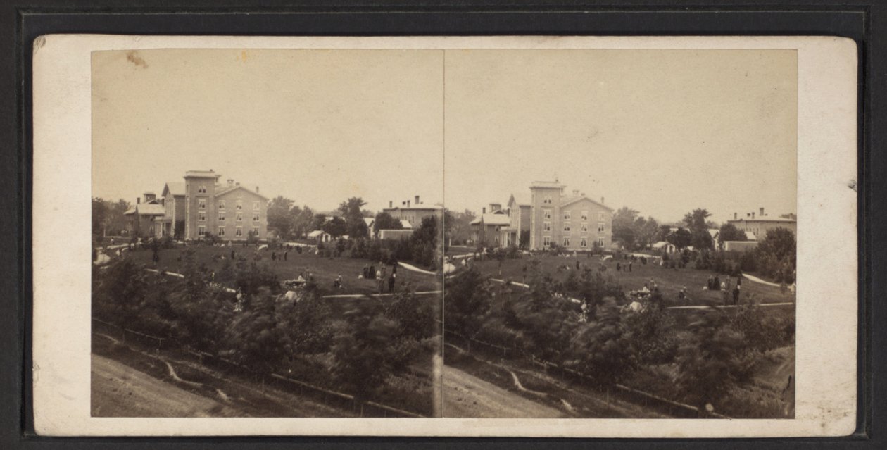 المبنى والأراضي ، مجتمع Oneida ، ولاية نيويورك ، حوالي 1870 (صورة b / w) بواسطة مصور أمريكي
