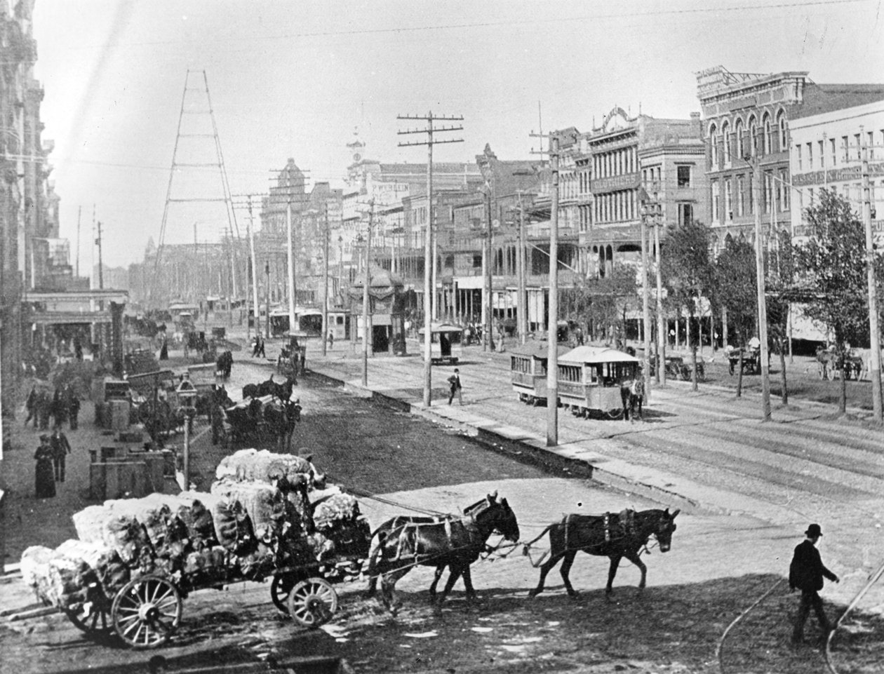 شارع القناة ، نيو أورلينز ، لويزيانا ، حوالي عام 1890 (صورة b / w) بواسطة مصور أمريكي
