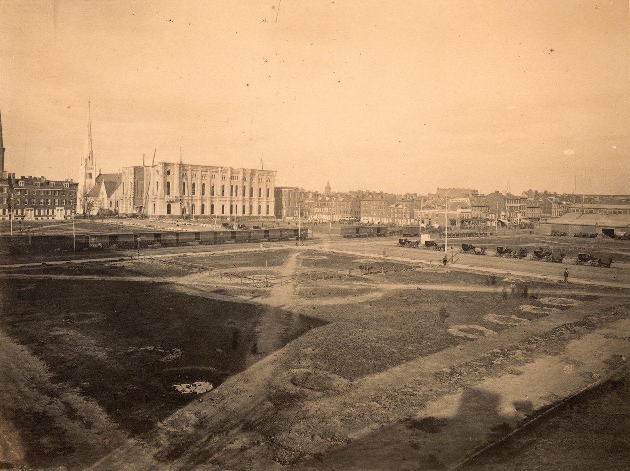 سنتر سكوير ، موقع قاعة المدينة ، شارع برود وسوق ، فيلادلفيا ، c.1871 (طباعة زلال) بواسطة مصور أمريكي