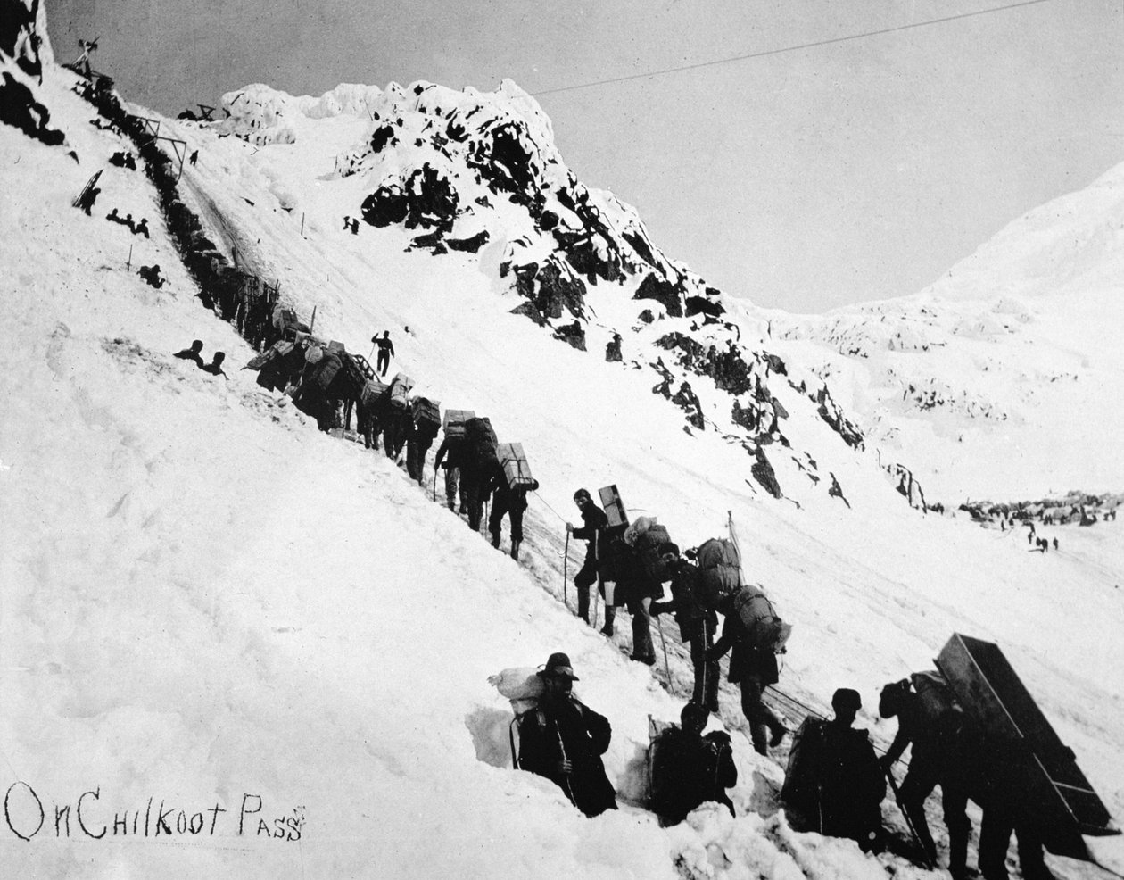 Prospectors climbing the Chilkoot Pass during the Klondike Gold Rush (1897-98) (b/w photo) بواسطة مصور أمريكي