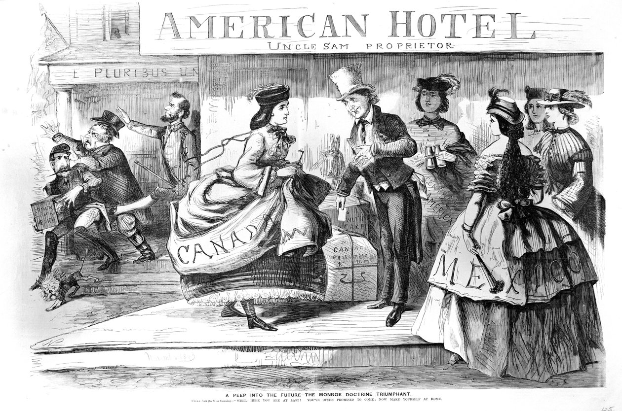نظرة خاطفة إلى المستقبل - الرسوم المتحركة المنتصرة لعقيدة مونرو من Frank Leslies Budget of Fun ، نوفمبر ، 1863 بواسطة المدرسة الأمريكية