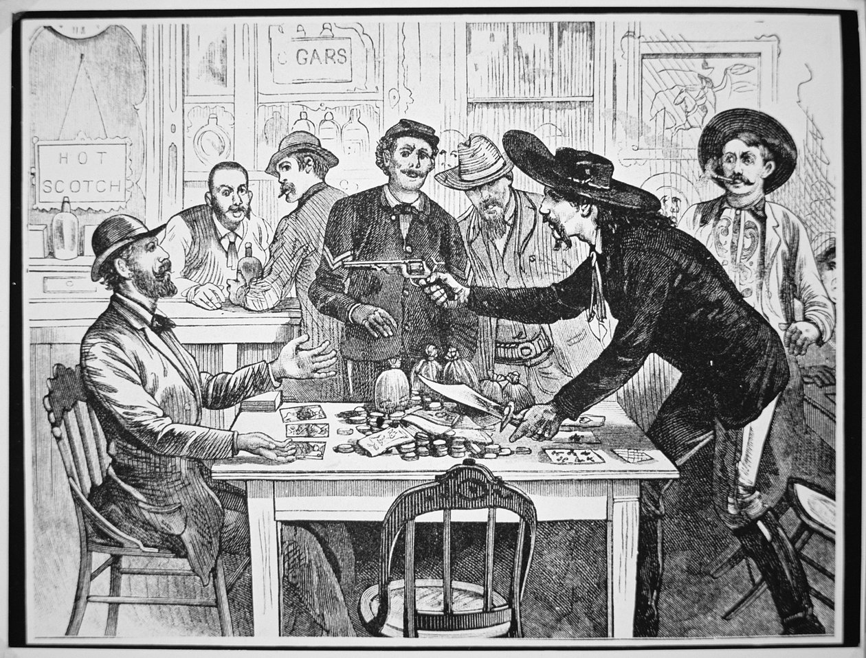 A gambler accuses a fellow gambler of cheating, c.1880 (engraving) بواسطة المدرسة الأمريكية