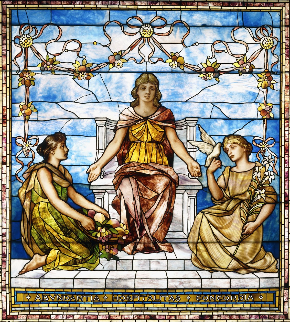 "Abundantia، Hospitalitas، Concordia"، c.1890 (نافذة زجاجية تحتوي على الرصاص) بواسطة المدرسة الأمريكية