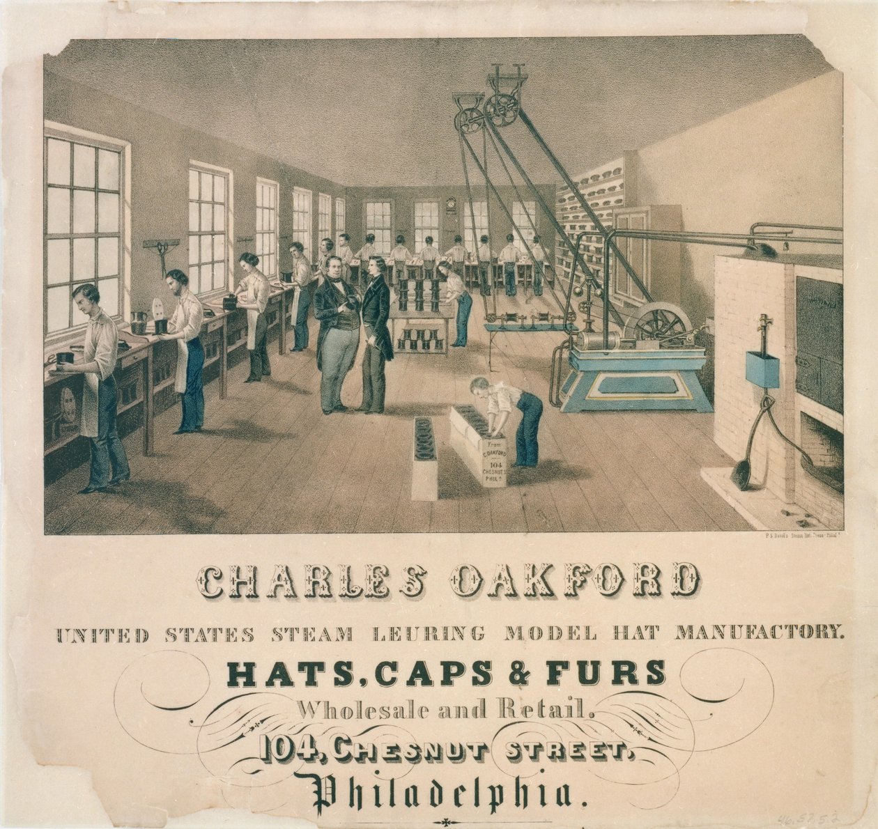 إعلان لـ Charles Oakford ، Hat Manufacturer ، فيلادلفيا ، c.1850 بواسطة المدرسة الأمريكية